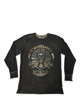Affliction Reversible Thermal XL Skull Wings Graphic Long Sleeve Black Gray